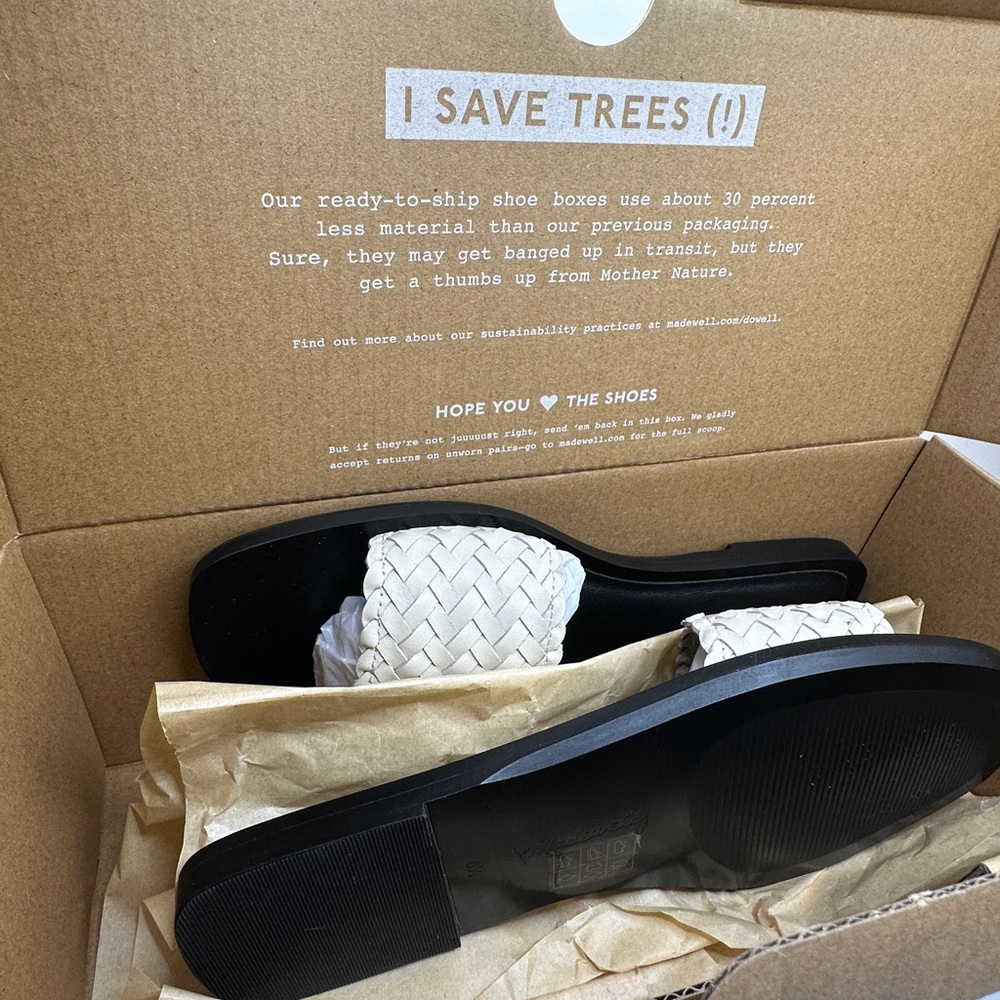 Madewell Black and Cream Woven Slide Sandals - new in box
